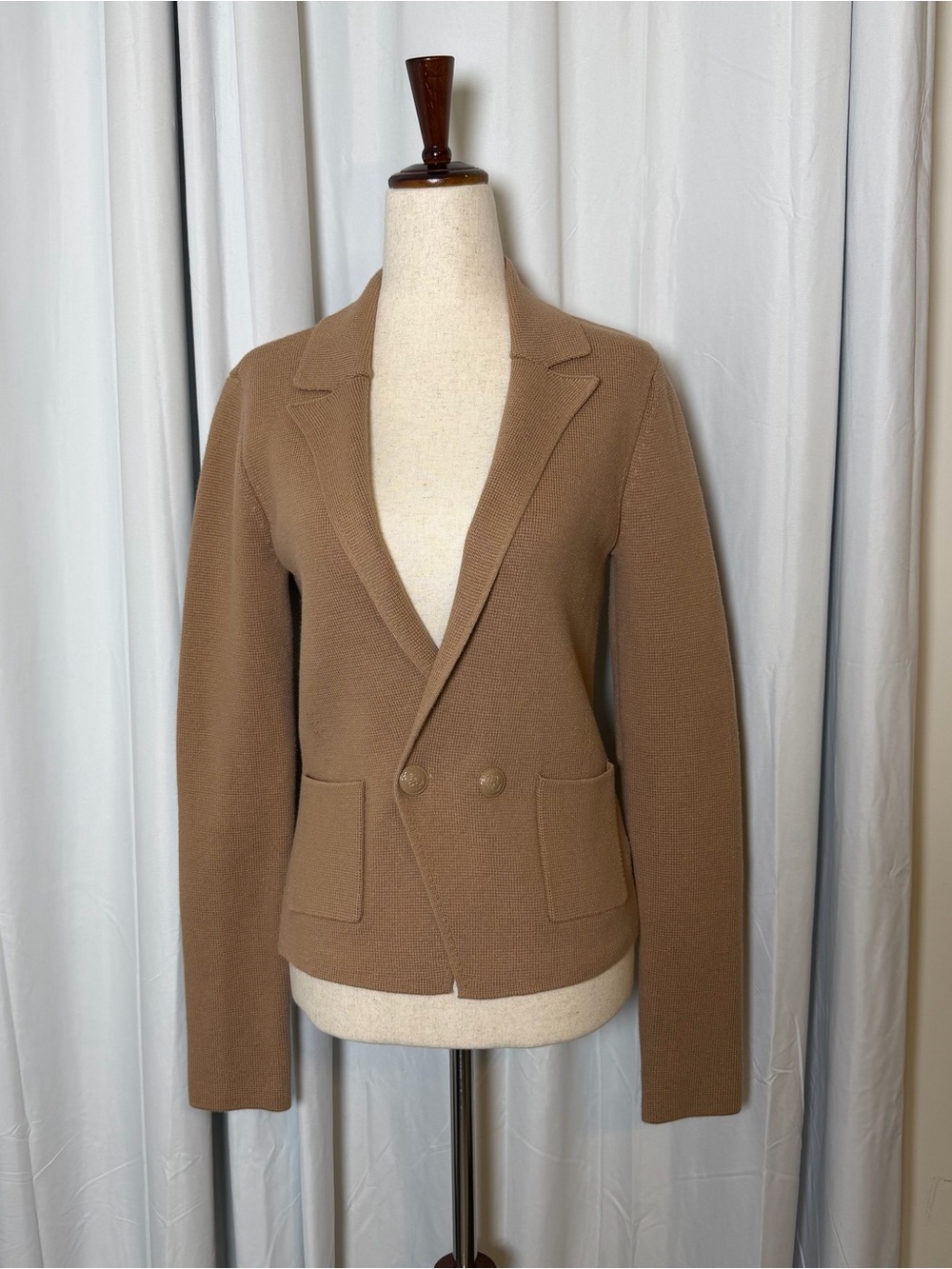 L’AGENCE Sofia Knit Double Breasted Blazer Ginger Snap Brown Gold Buttons Small - Picture 2 of 16